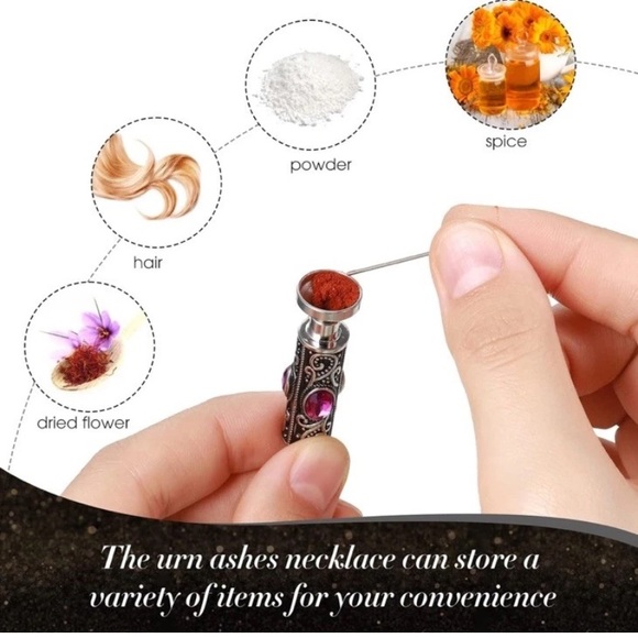 Stainless Steel Cremation Urn Necklace For Ashes With Purple Stone And Funnel - Picture 4 of 5